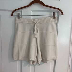 Cozy Cream Knit Lounge Shorts with Drawstring Waist